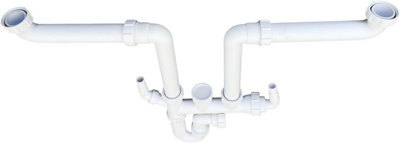 Multi-Fit 2 Bowl Sink Waste Kit Space Saving - 1.1/2" 40mm Double Bowl P Trap Kit with Washing Machine Splitters. FREE DELIVERY - 8