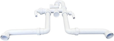Multi-Fit 2 Bowl Sink Waste Kit Space Saving - 1.1/2" 40mm Double Bowl P Trap Kit with Washing Machine Splitters. FREE DELIVERY - 9