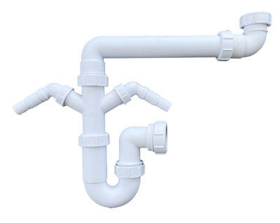 Multi-Fit Single Bowl Sink Waste Kit Space Saving. 1.1/2" 40mm P Trap Kit with Twin Washing Machine Waste Splitters. FREE DELIVERY - 4