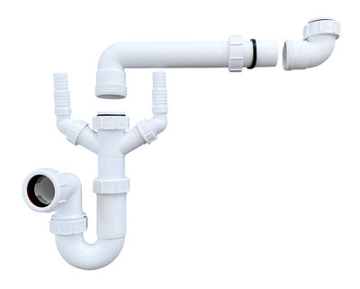 Multi-Fit Single Bowl Sink Waste Kit Space Saving. 1.1/2" 40mm P Trap Kit with Twin Washing Machine Waste Splitters. FREE DELIVERY - 5