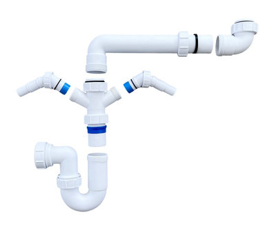 Multi-Fit Single Bowl Sink Waste Kit Space Saving. 1.1/2" 40mm P Trap Kit with Twin Washing Machine Waste Splitters. FREE DELIVERY - 6