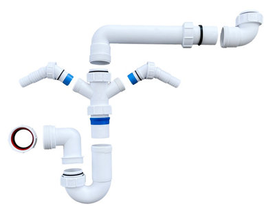 Multi-Fit Single Bowl Sink Waste Kit Space Saving. 1.1/2" 40mm P Trap Kit with Twin Washing Machine Waste Splitters. FREE DELIVERY - 7