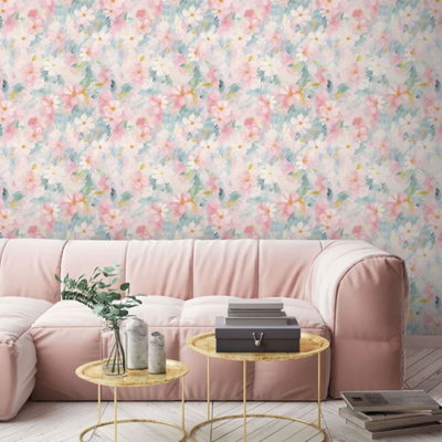Multi Floral Oil Painting Wallpaper Smooth Finish Feature Wall