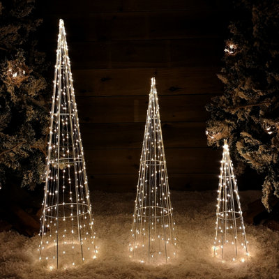 Multi Function LED White Tree Cone Trio with 640 Warm White LEDs