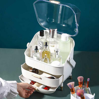 Multi-Function Waterproof Dustproof Freestanding Makeup Storage Organizer Box with Drawers and Handle White