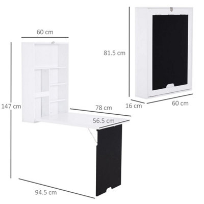 Multi-Functional Folding Wall-Mounted Drop-Leaf Table w/Chalkboard Shelf