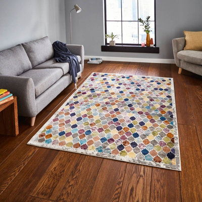 Multi Funky Easy to Clean Abstract Rug For Dining Room -200cm X 290cm