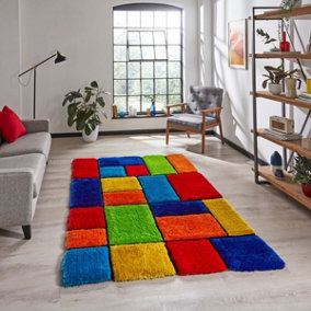 Multi Funky Modern Shaggy Easy to clean Rug for Dining Room Bed Room and Living Room-120cm X 170cm
