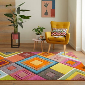 Multi Geometric Easy to Clean Modern Rug For Dining Room-120cm X 170cm
