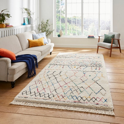 Multi Geometric Kilim Modern Shaggy Moroccan Easy to clean Rug for Dining Room-160cm X 220cm