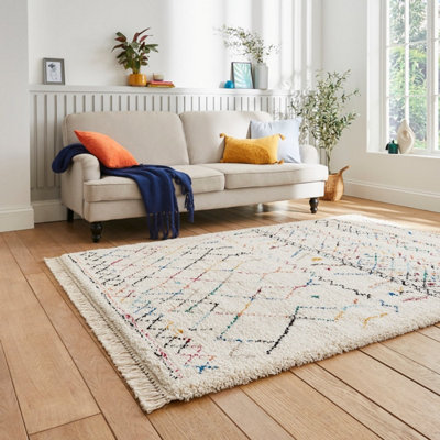 Multi Geometric Kilim Modern Shaggy Moroccan Easy to clean Rug for Dining Room-160cm X 220cm