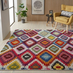 Multi Geometric Modern Chequered  Easy to Clean Rug For Dining Room-120cm X 170cm