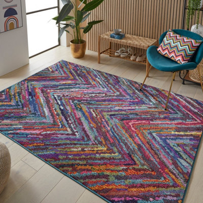 Multi Geometric Modern Easy to Clean Abstract Rug For Dining Room-80cm X 150cm