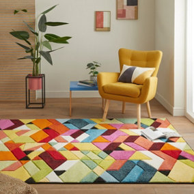 Multi Geometric Modern Easy to Clean Rug For Dining Room-120cm X 170cm