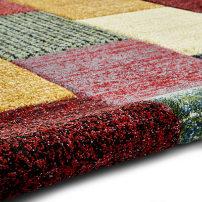 Multi Handmade Modern Easy to Clean Geometric Rug For Dining Room-120cm ...