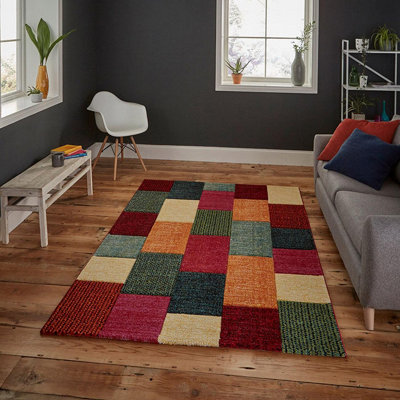 Multi Handmade Modern Easy to Clean Geometric Rug For Dining Room-200cm ...