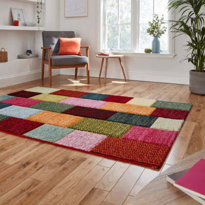 Multi Handmade Modern Easy to Clean Geometric Rug For Dining Room-200cm ...