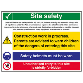 Multi Hazard Helmets Site Safety Sign Rigid Plastic - 800x600mm (x3)