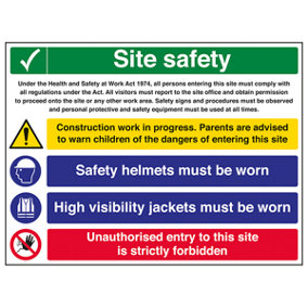 Multi Hazard Hi Vis Site Safety Sign Rigid Plastic - 600x450mm (x3)