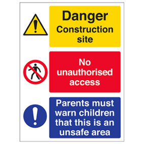 Multi Hazard Site Safety Children Sign - Rigid Plastic 600x800mm (x3)