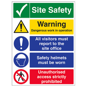 Multi Hazard Site Safety Site Tick Sign - Rigid Plastic 300x400mm (x3)