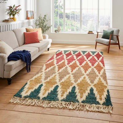 Multi Kilim Modern Easy to Clean Geometric DiningRoom Bedroom And Living Room Rug-120cm X 170cm