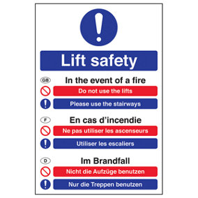 Multi Language Fire Action Safety Sign - Rigid Plastic 150x200mm (x3)