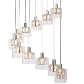 Multi Light Ceiling Pendant 12 Bulb Chrome & Crystal Chandelier Height Drop Lamp