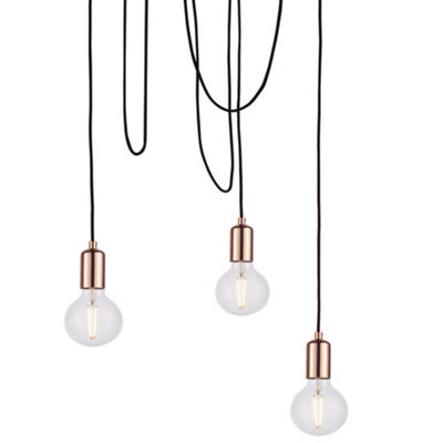 Multi Light Ceiling Pendant 3 Bulb Gloss Copper Industrial Adjustable Hang Hook