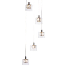Multi Light Ceiling Pendant 5 Bulb Chrome & Crystal Chandelier Height Drop Lamp