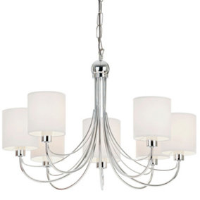 Multi Light Ceiling Pendant 7 Bulb Chrome & White Shade Chandelier Modern Lamp