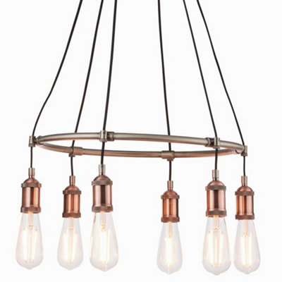 Multi Light Ceiling Pendant AGED COPPER 6 Lamp Industrial Chandelier Bulb Holder