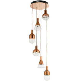 Multi Light Ceiling Pendant COPPER 6 Bulb Hanging Lamp Holder Drop Chandelier