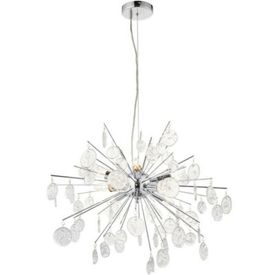 Multi Light Hanging Ceiling Pendant Chrome & Glass Drops Feature Star ...