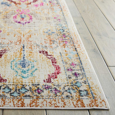 Multi Luxurious Traditional Persian Easy to Clean Floral Graphics Rug For Dining Room -61cm X 115cm