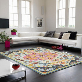Multi Luxurious Traditional Wool Hand Made Easy to Clean Floral Rug For Bedroom Dining Room And Living Room -120cm X 170cm