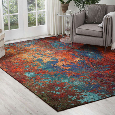Multi Modern Easy to Clean Abstract Graphics Rug For Dining Room -239cm X 239cm