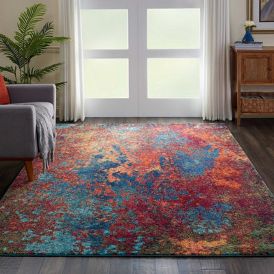 Multi Modern Easy to Clean Abstract Graphics Rug For Dining Room -274cm X 366cm