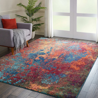 Multi Modern Easy to Clean Abstract Graphics Rug For Dining Room -274cm X 366cm