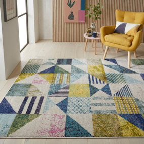 Multi Modern Geometric Easy to Clean Rug For Dining Room-120cm X 170cm
