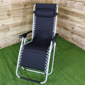 Multi Position Garden Gravity Relaxer Chair / Sun Lounger - BLACK/SILVER
