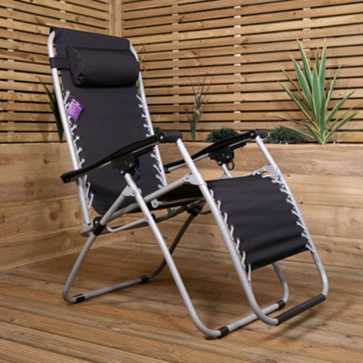 Multi Position Garden Gravity Relaxer Chair Sun Lounger in Black