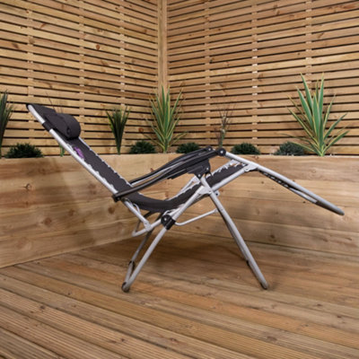 Set of 2 Multi Position Garden Gravity Relaxer Chair Sun Lounger with Sun Canopy in Black