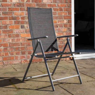 Multi Position High Back Reclining Garden / Outdoor Folding Chair in Black and Silver