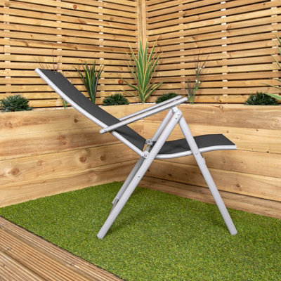 Multi Position High Back Reclining Garden / Outdoor Folding Chair in Black and Silver