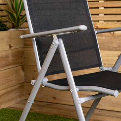Multi Position High Back Reclining Garden / Outdoor Folding Chair in Black and Silver - 3