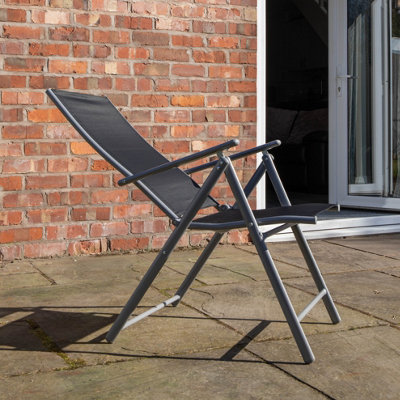 Multi Position High Back Reclining Garden / Outdoor Folding Chair in Black and Silver - 5