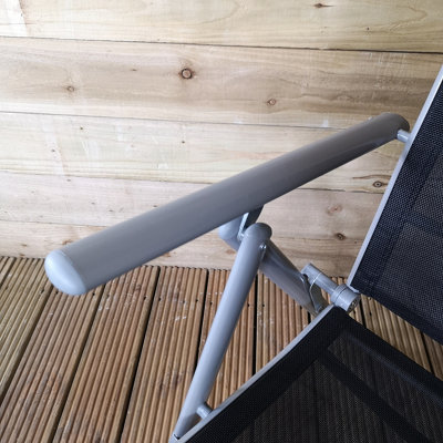 Multi Position High Back Reclining Garden / Outdoor Folding Chair in Black and Silver - 8