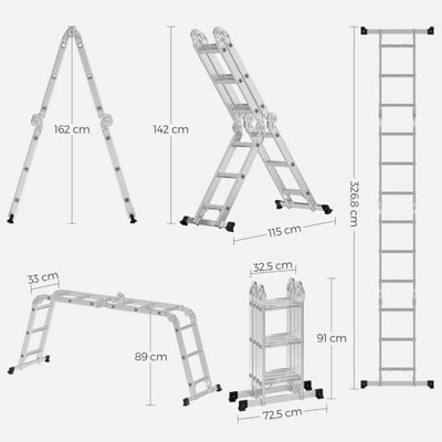 Multi-Purpose Aluminium Ladder with 12 Steps and 2 Metal Plates ...
