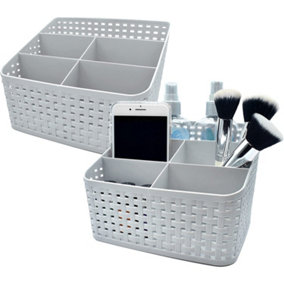 Multi Purpose Cosmetic Storage Basket Perfect Bedroom Bathroom Office Bedside Storage Cosmetics Stationery (Grey - 2 Pack)